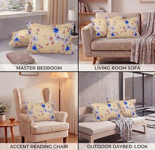 Image of VAS COLLECTIONS Cotton Pillow Cover Set of 2 (17x27 Inches) | Ultra Soft Breathable Pillow Cases for Bed | Skin Friendly, Fade Resistant & Comfortable Pillow Covers for Bedroom Decor (Blue & Beige)