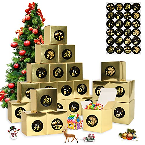 Niumowang Calendrier de l'avent à Remplir, 24 Boites Cadeau Noël Boîtes Bonbons, 9*9*9cm Calendrier de l'avent 2021 avec 1-24 Autocollants, Boites pour DIY Calendrier de l'Avent pour Noël, Mariage Cover