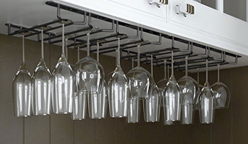 Useful. Under Cabinet Hanging Stemware Rack Hold Up To 24 Wine Glasses (Black)