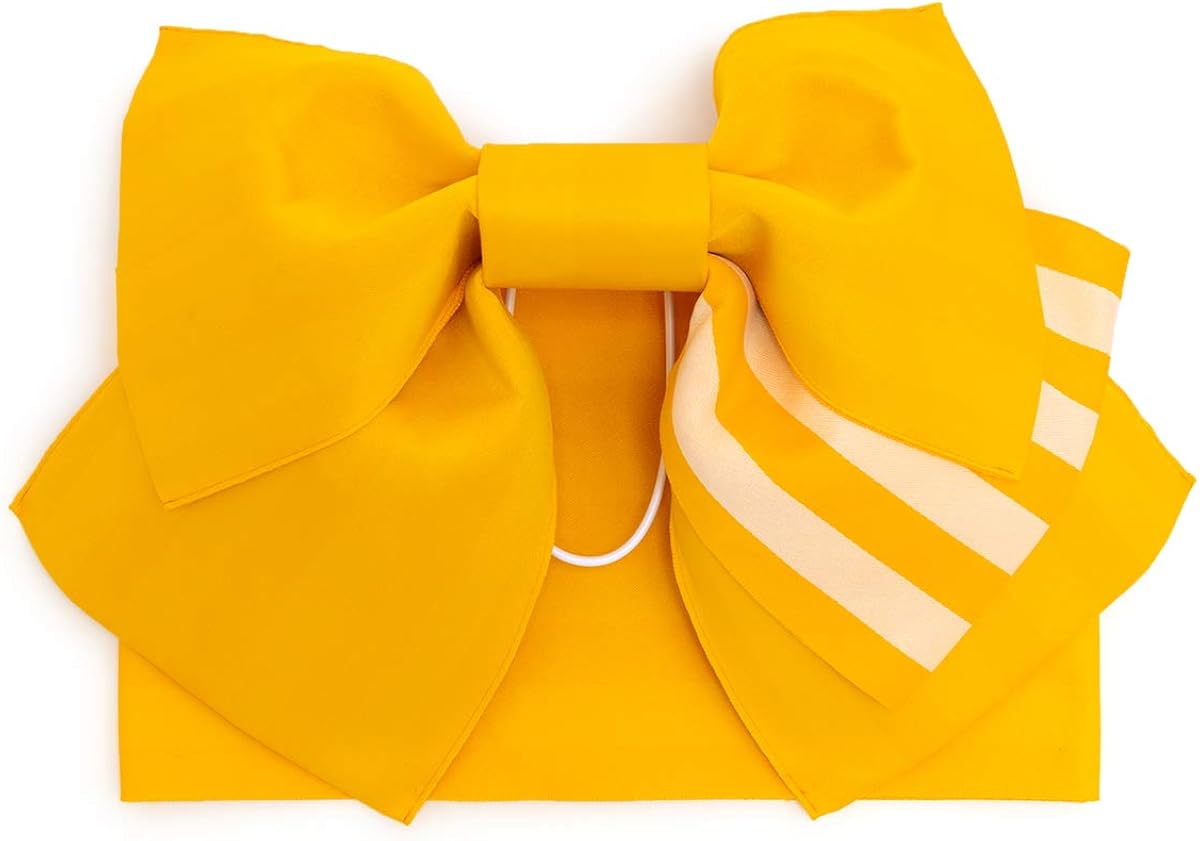 Amazon ソウビエン 作り帯 黄色系 縞 リバーシブル リボン型 浴衣向け 夏祭り 簡単 初心者向け レディース 帯 通販