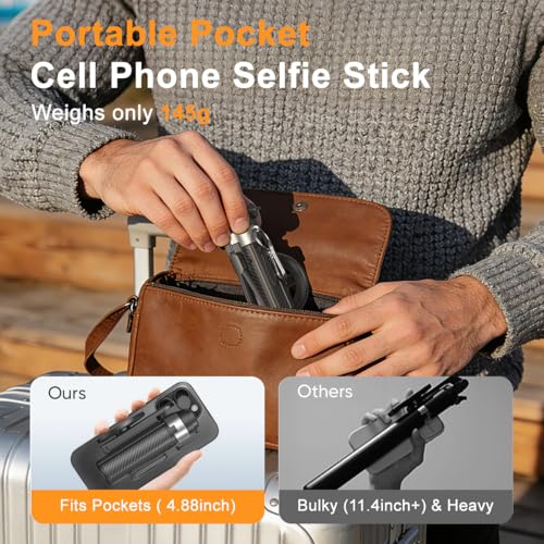 Image of Upgrated 5-in-1 Magnetic Selfie Stick with Remote for Cell Phone 360 Rotation.Can Transforms into Mini Tripod /Camera Grip /Handheld Stabilizer /Phone Stand.Extend to 25 inches