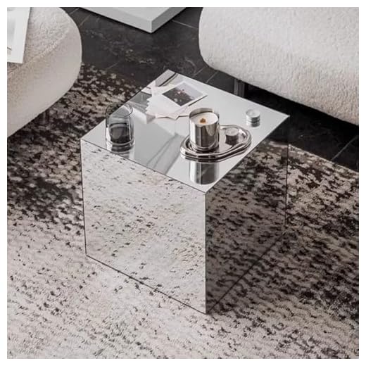 WKSPOO Modern End Table, Mirrored Acrylic Side Table, Cube Coffee Table, Product Photography Props, Simple Bedside Table, Small Accent Table for Living Room, Bedroom(Silver,40cm-15.7in)