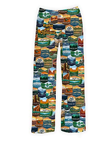 BRIEF INSANITY Lounge Pajama Pants for Men and Women| Parks of America Camping Souvenier Print Bottoms - Comfy, Ultra Soft, Novelty Unisex Loungewear (Parks of America Pants, XX-Large)