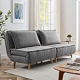 Volans Modern Modular Sectional Sofa Couch with Wood Legs, Convertible Chair 3-in-1 Multi Function Sleeper Chair Bed with 3 Position Adjustable Backrest, 2 PCS, Gray