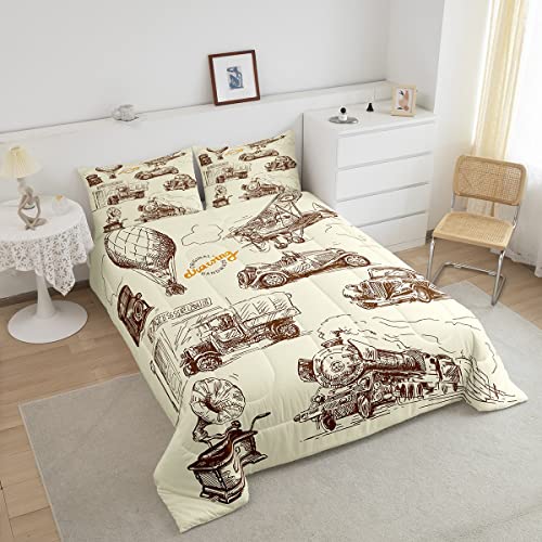 Erosebridal Edredom duplo retrô vintage para carro, edredom fonógrafo, conjunto de cama de aeronaves