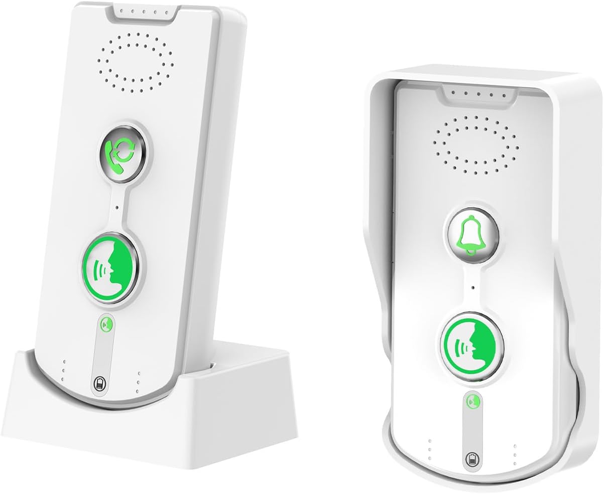 Wireless Intercom Doorbell System Full Duplex Communication 500m/1640ft Long Distance Rechargeable Home Security Doorbell System Home Office Smart Intercom Doorphone (White)