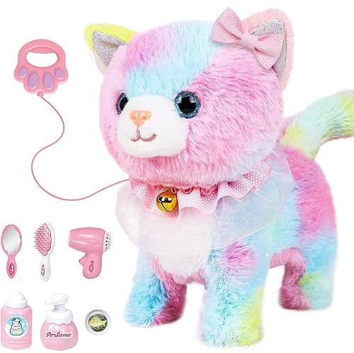 Interactive Electronic Plush Toy Walking And Barking Robot Cat Plush Cat Remote Control Kitten For Girls (Colorful Cat) #TOP22