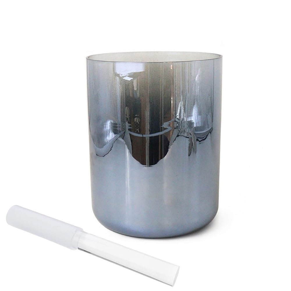 8 Inch Black Plating Alchemy Crystal Singing Bowl, Chakra Bowl Sound Bowl, Gift For Yoga Meditation & Sound Healing, With Free Acrylic Striker & O-ring(G Note)