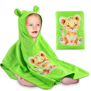 Yosemy Kapuzenhandtuch Baby Handtuch Kapuze 100% Baumwolle Badeponcho Kinder- Oeko TEX – Babyhandtuch mit Kapuze Weich & Super Saugfähig 0-3 Jahre-Löwe