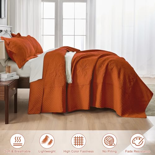 Image of Qucover Alaska King Bedspread, Extra Wide Oversized King Bedspread 132x 120, 3 Piece Soft Microfiber Lightweight Oversized King Quilts Set, Vintage Persian Pattern, Burnt Orange