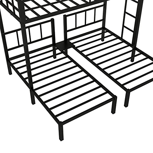 Flieks Metal Triple Bunk Bed For 3, Twin Over Twin & Twin Size Bunk Bed With Ladder & Safety Guardrail, Divided Into 3 Separate Beds, Heavy-Duty Steel Frame Bunk Bed For Kids Teens Adults (Black) #TOP7