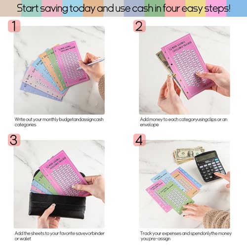 48 Blatt A6 Binder Budget Planner Zubehör 100 Envelope Challenge Haushaltsbuch Geld Sparen Mappe Sparchallenge Budgetplaner Umschlagmethode Sparbuch für Geld 5000 Euro Finanzplaner Haushaltsplaner