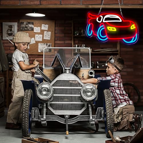 Image of Car Neon Sign Dimmable Racing Car Led Neon Light for Wall Decor for Bedroom Playroom Gameroom Birthday Party Gifts for Boys Girls Fans 15.75x9.06 IN-USB Powered-Acrylic