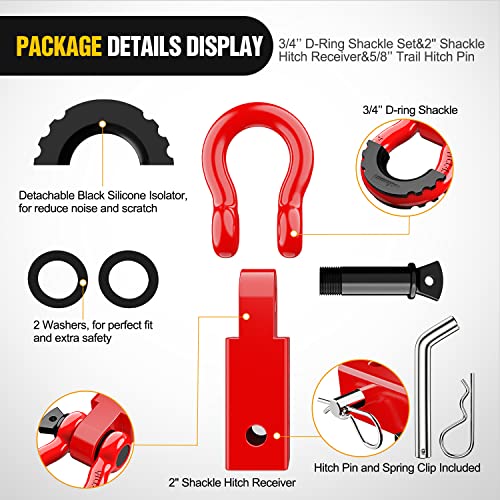 Image of Nilight Shackle Hitch Receiver 2Inch 45000 LBs Breaking Strength 3 /4 inch D Ring w /Trailer Pin Heavy Duty Solid Recovery Towing Kit for Trucks Jeeps Off-Road