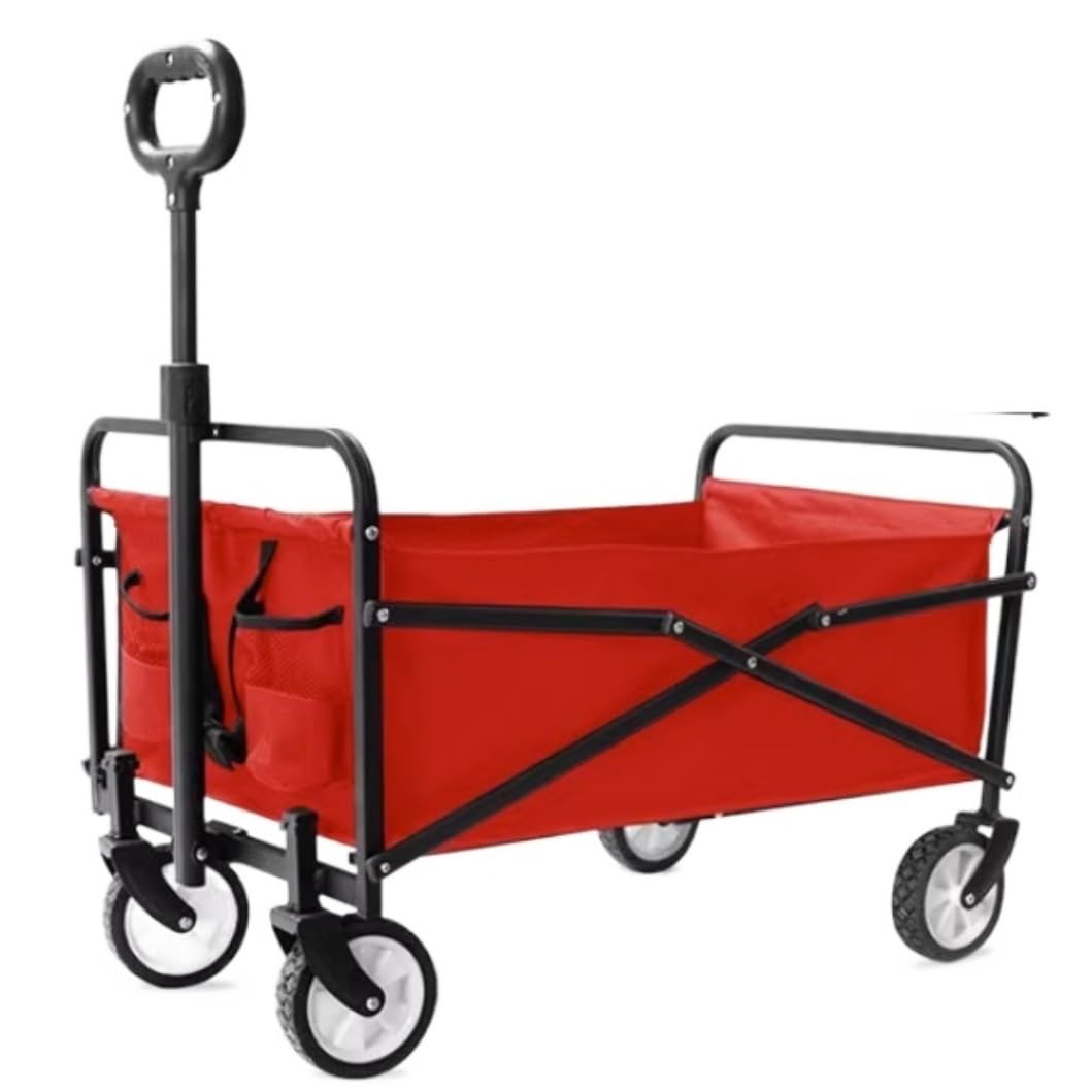 Generico Carrello da Campeggio Pieghevole, Portatile, Pieghevole, Ideale per Spiaggia, Giardino, Picnic, con 4 Ruote - Rosso. Carrello Multiuso per Attrezzi, Campeggio, Spiaggia e Giardino - Facile d