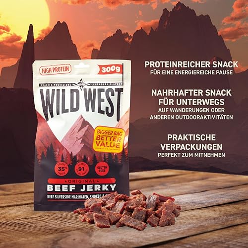 Wild West Beef Jerky, 300g Orignal Rinderfleisch, Beef Jerky high Protein Trockenfleisch, Protein Snack, 1 Packung