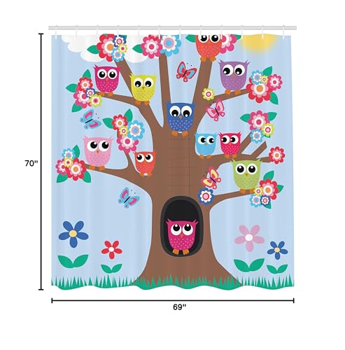 Ambesonne SC_3164 Owl Shower Curtain, Cartoon Birds And Butterflies thumb #2