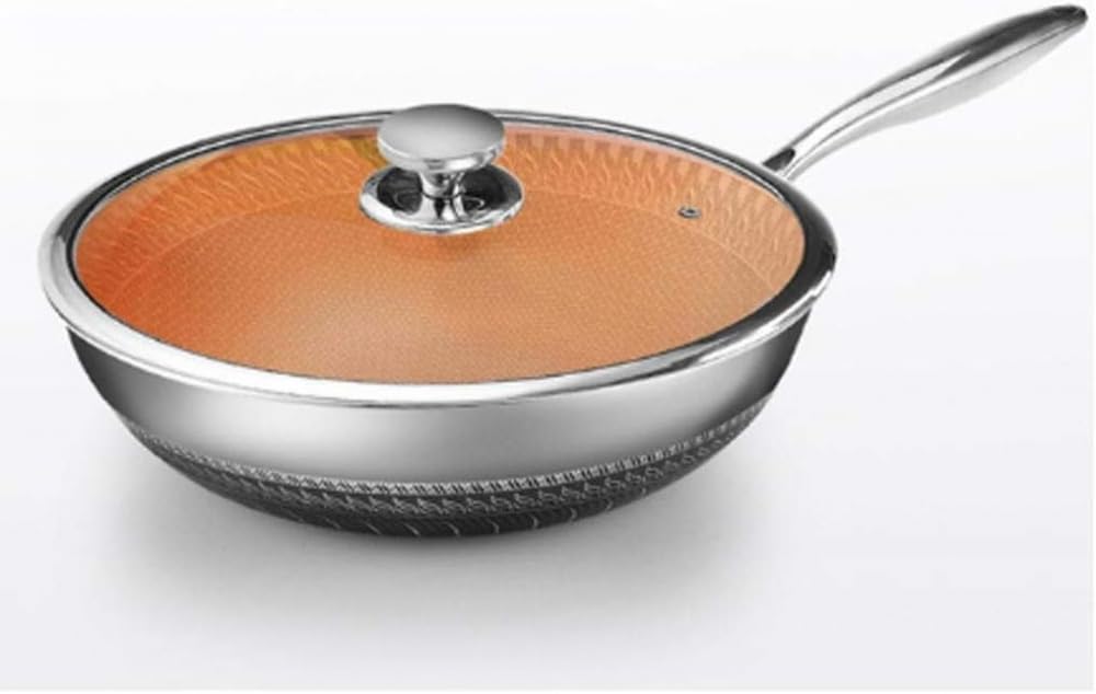 ASerZenith Stainless Steel Wok Double-Sided Honeycomb Non-Stick Pan Stainless Steel Smokeless Pot Gas Induction Cooker Suitable For Wok