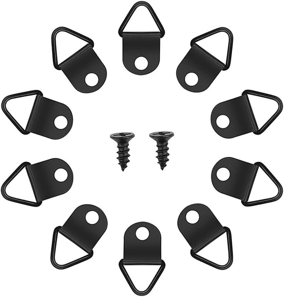 100 Pcs Picture Hooks Kit D Ring Frame Hanging Hangers Canvas Hook Wall Bracket Hanger with Screws for Mirrors, Picture Hanging, Artwork, Picture Frame Hook, Black