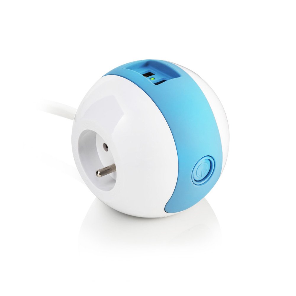 Watt & Co MP-WATTBALL02 Multiprise 1 x 16A + 1 x 6A + USB 2,1 mA Bleu WCO_WATTBALL02