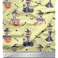 Soimoi Cotton Poplin Fabric Bat,Witch Hat & Magic Potion