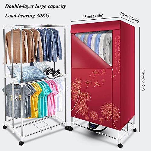 Asciugatrice Multifunzione Pieghevole 1500W,Asciugabiancheria A Risparmio Energetico Anionico,Stendibiancheria Elettrico Portatile,Timer Automatico Digitale Con Modalità Rapida Ed Efficiente,Rosso - Image 3
