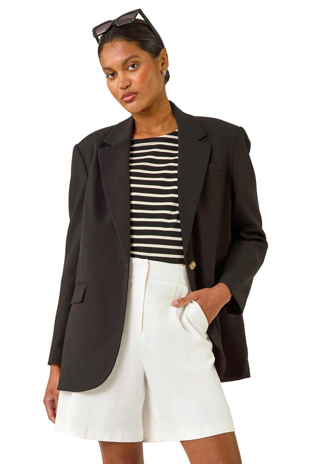 Roman Originals Women's Black Single Breasted Smart Blazer For Uk - Everyday Holiday Spring Summer Comfy Soft Evening Vacation Work Party - Size 18