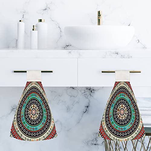 2 Pcs Hanging Kitchen Towels Aztec Mandala Element Absorbent Hand Towels Dish Towel,Microfiber Hanging Tie Towel Loops For Bathroom Farmhouse Washcloth #TOP5