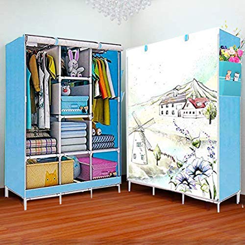 Image of 6+2 Shelves Fancy and Foldable Collapsible Closet Cabinet Cloth Rack Printed Wardrobe 88206 (Standard, Blue) Storage Unit