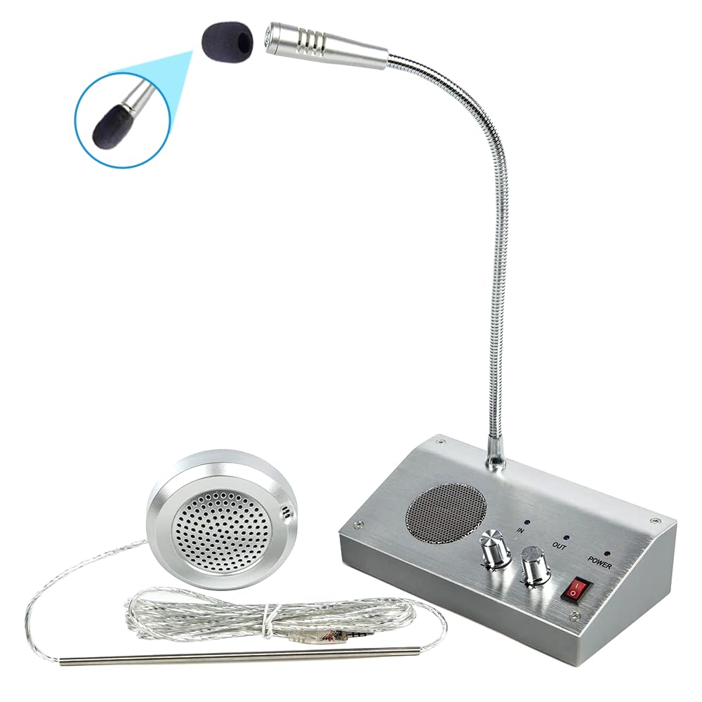 Micrófono Ventanilla para Banco, Intercomunicador de Ventana 3W 2 Vías, Altavoz Bidireccional