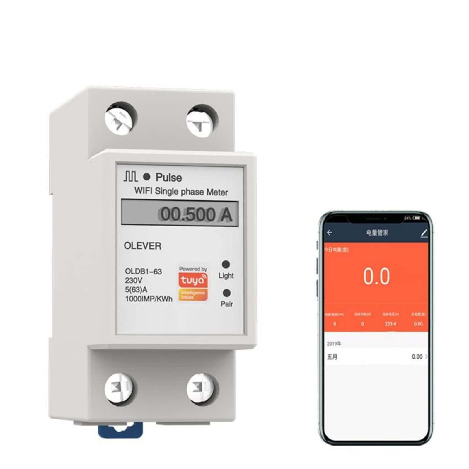 Monitor de energía del medidor inteligente, Medidor de energía de medición inteligente WiFi 110-286V TUYA / SMART LIFE App DIN RAIL monofásico inteligente WIFI Interruptor de medición Fácil instalació