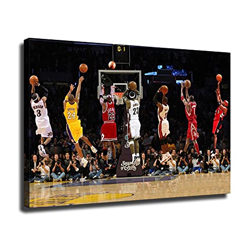 Michael Jordan Kobe Bryant Lebron James Dwyane Wade Basketball Sports Poster Motivational Sports Art Canvas Printed Gifts for Boys Basketball Legend Players Painting Photos (No Framed,24x36inch)