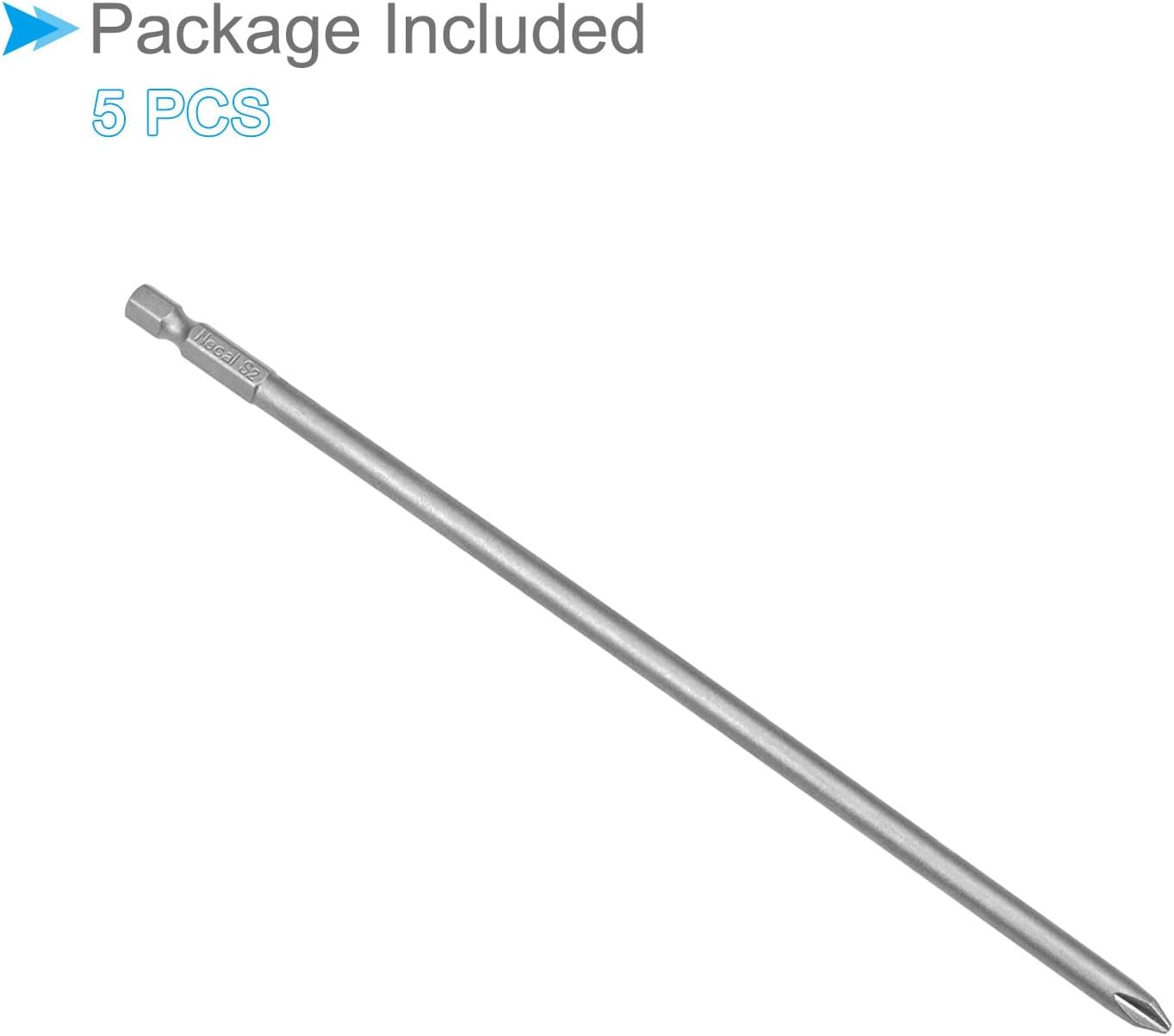 Phillips Cross Screwdriver Bits, 6PH2 200mm Long 1/4" Hex Shank, S2 Magnetic Phillips Drill Bit - (Applications: for Power Impact Driver), 5-Pieces