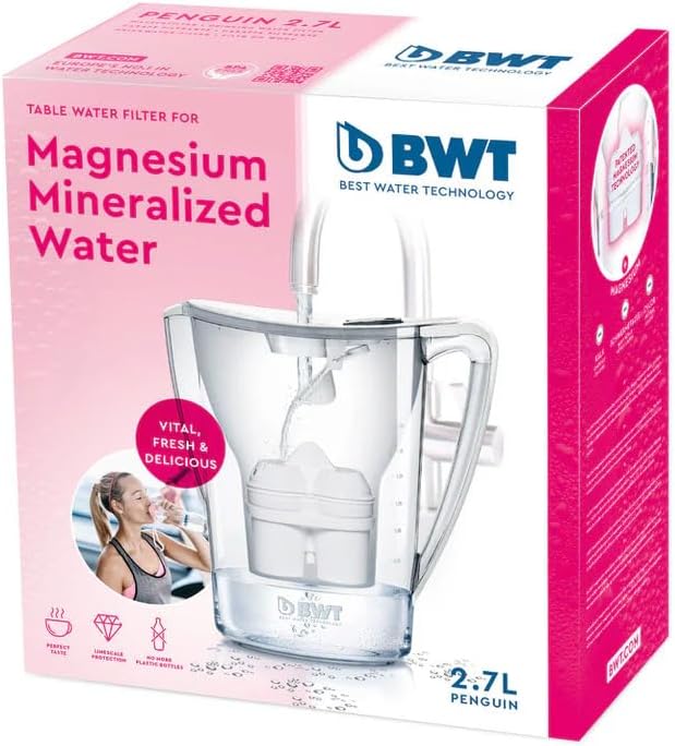 BWT Penguin 2.7L MG2+ Longlife Water Filter Pitcher Jug, Pretty Pink - Technology bringing the 2.7L Tea & Coffee Water Pitcher Jug & Filter, prevents limescale, removes lead & chlorine, adds Magnesium