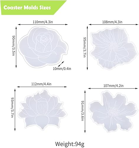 Miniatura 2 de KyeeaDIY Moldes de posavasos de resina, 4 moldes para posavasos de resina epoxi, molde de silicona para posavasos florales para fundición de resina
