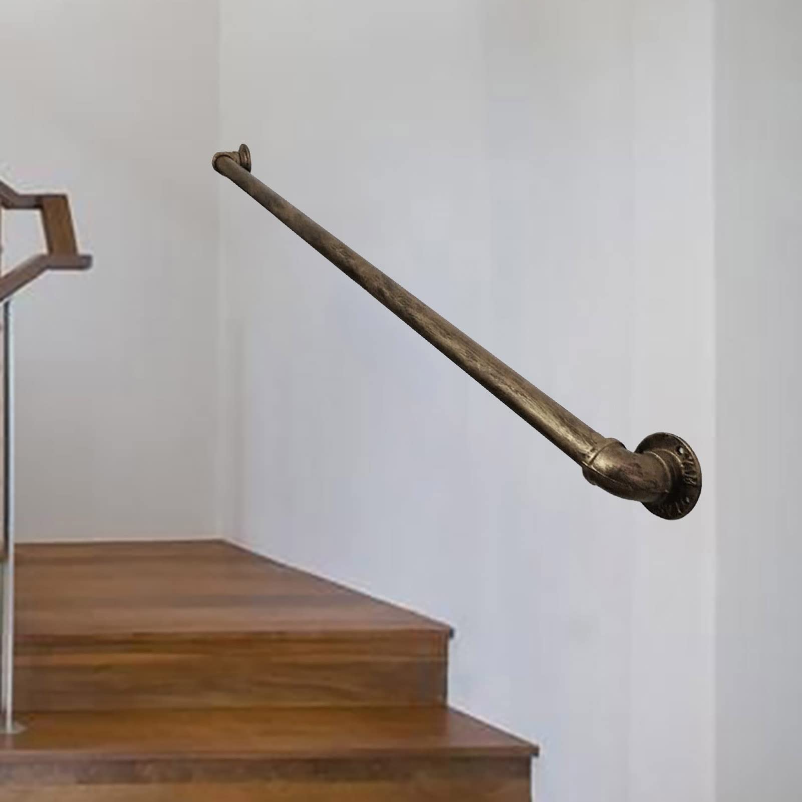 Rampe d'escalier intérieure et extérieure avec barre d'appui murale en métal