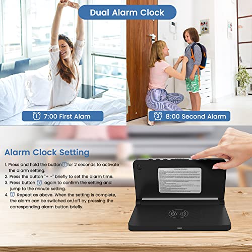 Digital Alarm Clock With Wireless Charging,Automatic Light Sensing Dimmer And Dual Alarm, 3 Colors Night Light, 5 Kinds White Noise Sleep-Aid Music, Led Clock For Bedroom, Desk, Office (Black) #TOP4
