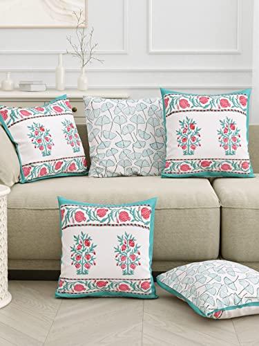 Image of BLOCKS OF INDIA Hand Block Printed Cotton,300 TC Cushion Cover (16 X 16 Inches) (Anar Ka Ped), Multicolor