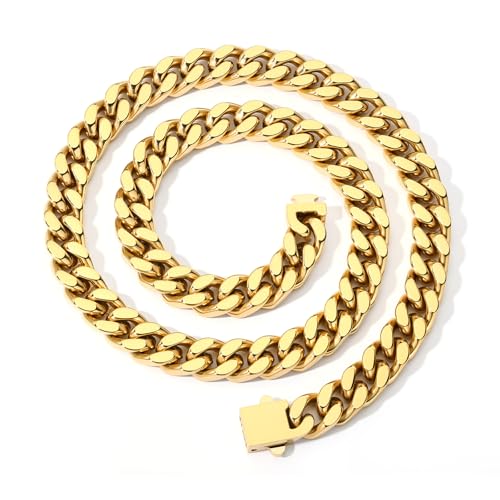DODIY Cuban Link Chain for Men - Stainless Steel Miami Curb Chains Necklace - Gold Plated Chunky Chain Non-Tarnish Hip Hop Jewelry, 9mm Width, 20" by DODIY - Used condition - US$19.19