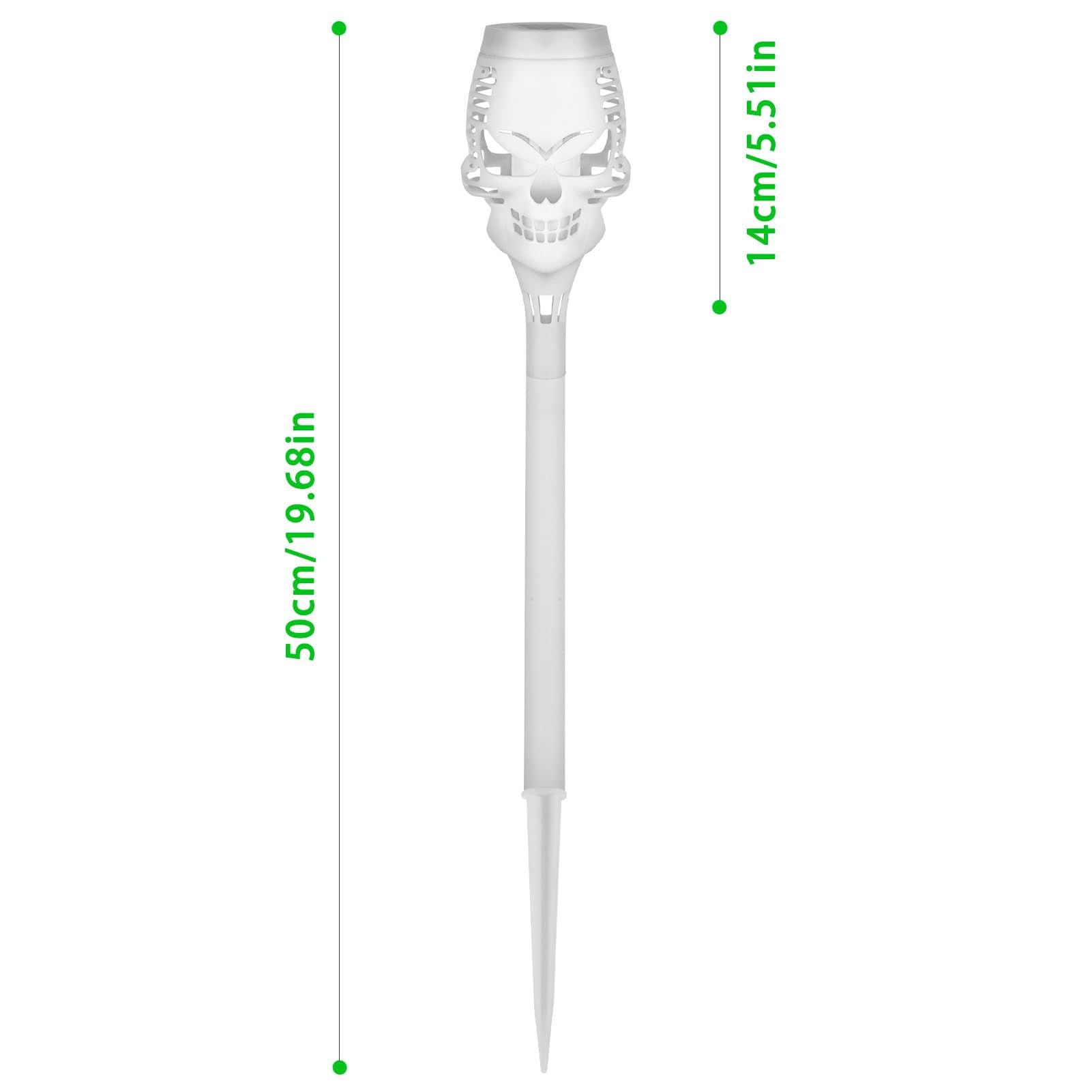 Tyenaza 4 Stück Solarleuchten Für Den Außenbereich, Solar-Fackel, Totenkopf, Hellgrün, Flackernde Flamme, IP65, Wasserdicht, Solar-Wegebeleuchtung, Für Den Außenbereich, Halloween-Dekorationen