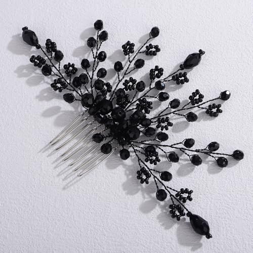 Peine para cabello negro con cristales, artesanal miniatura 3