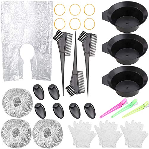 33 Pcs Hair Dye Kit, Hair Color Brush Comb and Bowl Set - Ear Cover, Cape, Gloves Hair Bleaching Tinting Tools