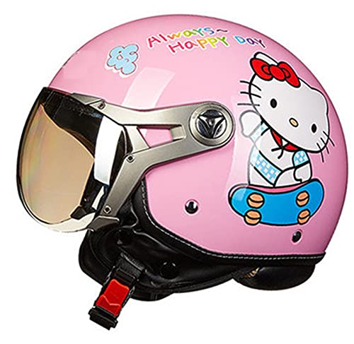 Capacete de motocicleta 3/4 vintage meio aberto capacete de mota Jet, com viseira solar esférica coberta capacete de segurança, estilo retro, para homens e mulheres, ECE homologado G, L