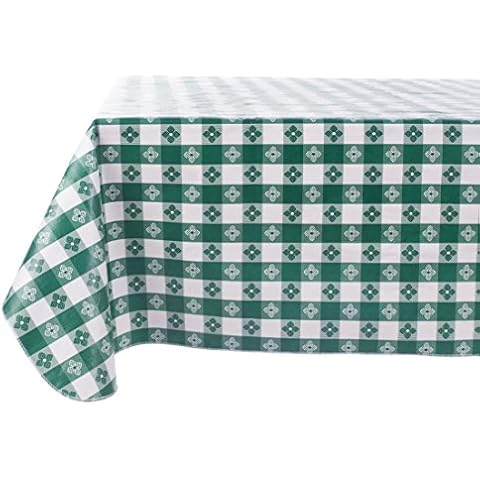 Yourtablecloth Checkered Vinyl Tablecloth with Flannel Backing for Restaurants, Picnics, Bistros, Indoor and Outdoor Dining (Green and White, 52X70 Rectangle/Oblong) Cover