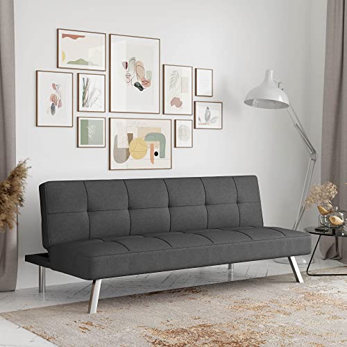 Serta® Rane Futon Sofa Bed 66.1", 3-in-1 Convertible Couch Sleeper for Small Spaces, Tufted Back, Twin Size Guest Bed, Chracoal Woven Fabric by Serta - Used condition - US$117.20