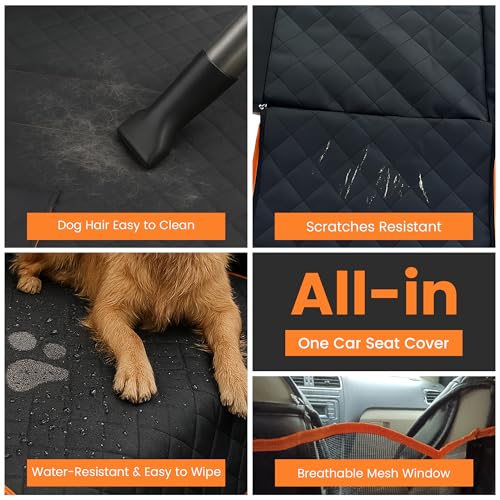 SPRIGLY Dog Car Seat Cover for Back Seat, Waterproof Dog Hammock for Car with Side Protection & Mesh Window, Scratchproof Pet Seat Cover for Cars, Trucks & SUV β 135 x 148 cm, Black & Orange - Image 3