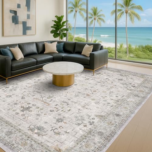 Hazo Haus Boho Light Grey Living Room Rug 10x14 -