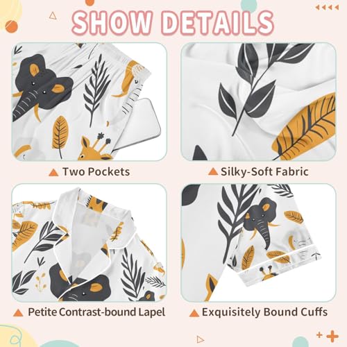 senya African Animals Heads Satin Summer Pajama Sets Silk Short Sleeve Button Down Sleepwear3