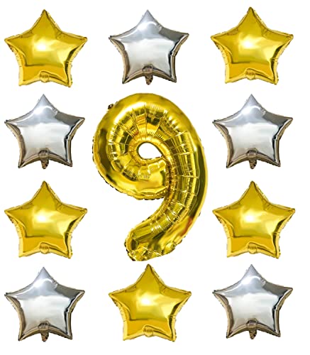 Yullymerry 数字 風船 バルーン スタンド 誕生日 飾り付け 大きい 66cm (星風船 ゴールド 9)