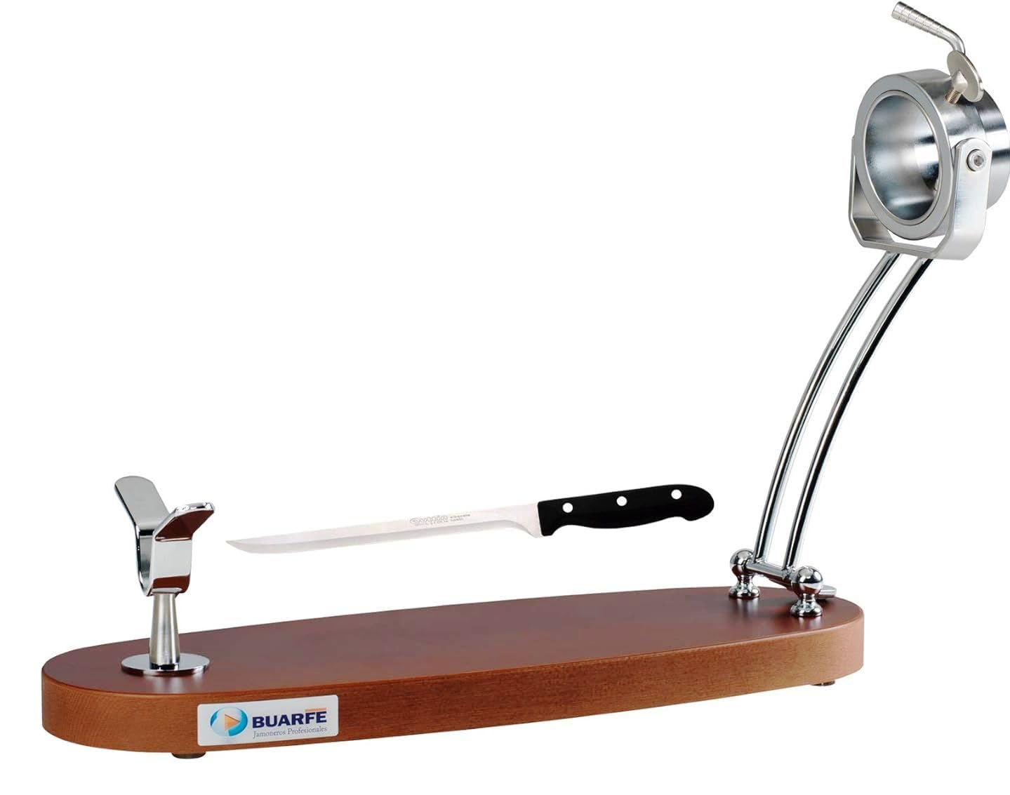 Buarfe Klappbarer Schinkenhalter aus Buchenholz, drehbar, mit Schinkenmesser (Walnuss)